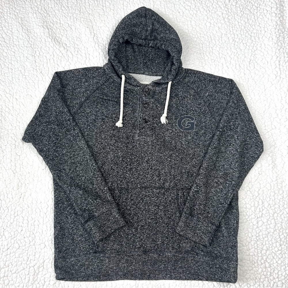 Colosseum Hooded Sweat Shirt Georgetown University Men L Black Henley Pull Over